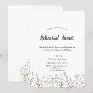 Convites Jantar de Ensaios com Aquarela de Flores Silvestre
