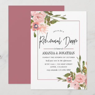 Convites Jantar de Ensaios com Aquarela Rosa e Dourado
