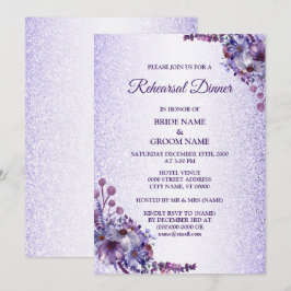 Convites Jantar de Ensaios com Brilho Floral Roxo Azul Rosa