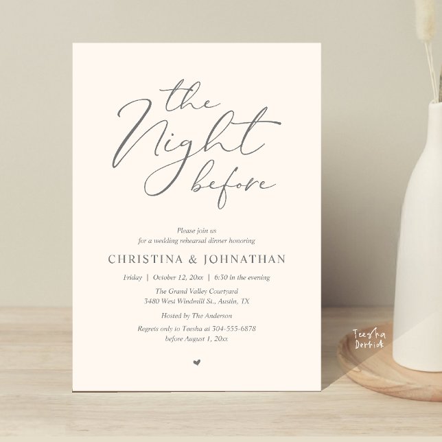 Convites Jantar de Ensaios com Champanhe “The Night Before” (“The Night Before” Elegant Script Romantic Rehearsal Dinner Invitation Card Classy Ivory)