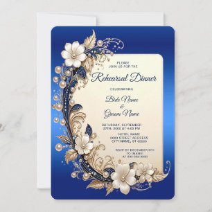 Convites Jantar de Ensaios com Enfeite Floral Branco Azul