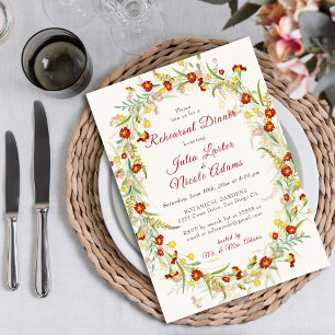 Convites Jantar de Ensaios com Flor Silvestre Amarela e Ver
