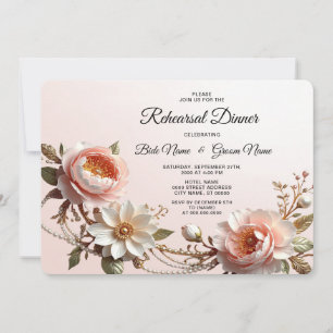 Convites Jantar de Ensaios com Flores Decorativas Rosa e Br