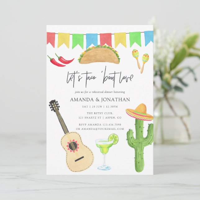 Convites Jantar de Ensaios da Festa Mexicana Taco 'bout Lov (Em pé/Frente)
