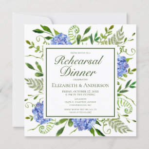 Convites Jantar de Ensaios de Aquarela Floral de Hortênsias