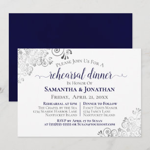 Convites Jantar de Ensaios de Casamento Azul Naval Elegante