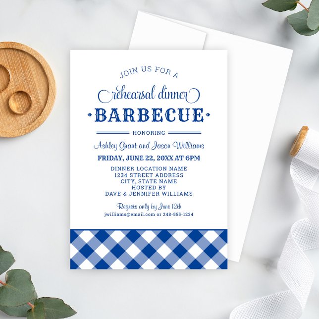 Convites Jantar de Ensaios de Casamento BBQ Azul Churrasco (Criador carregado)