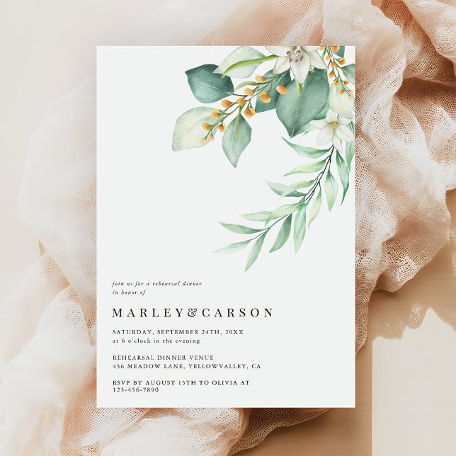 Convites Jantar de Ensaios de Casamento Boho Greenery Eucal (Criador carregado)