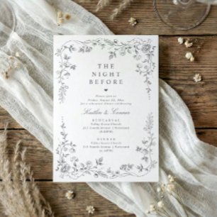 Convites Jantar de Ensaios de Casamento Cinza Floral Toile