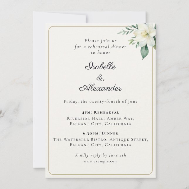 Convites Jantar de Ensaios de Casamento Clássico com Elegan (Frente)