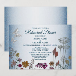 Convites Jantar de Ensaios de Casamento com Brilho Azul Flo