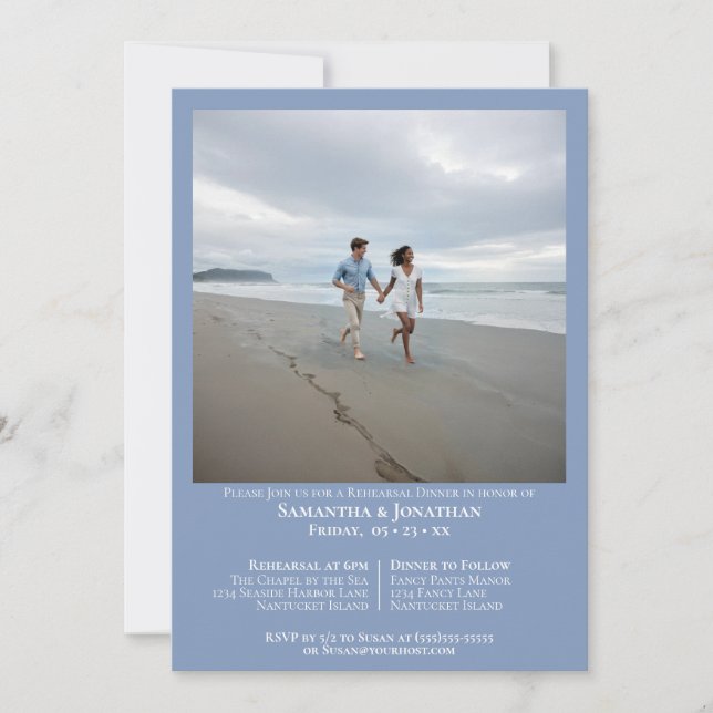 Convites Jantar de Ensaios de Casamento com Foto Azul Claro (Frente)