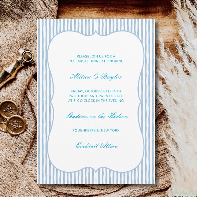 Convites Jantar de Ensaios de Casamento com Listras Azuis A (Criador carregado)
