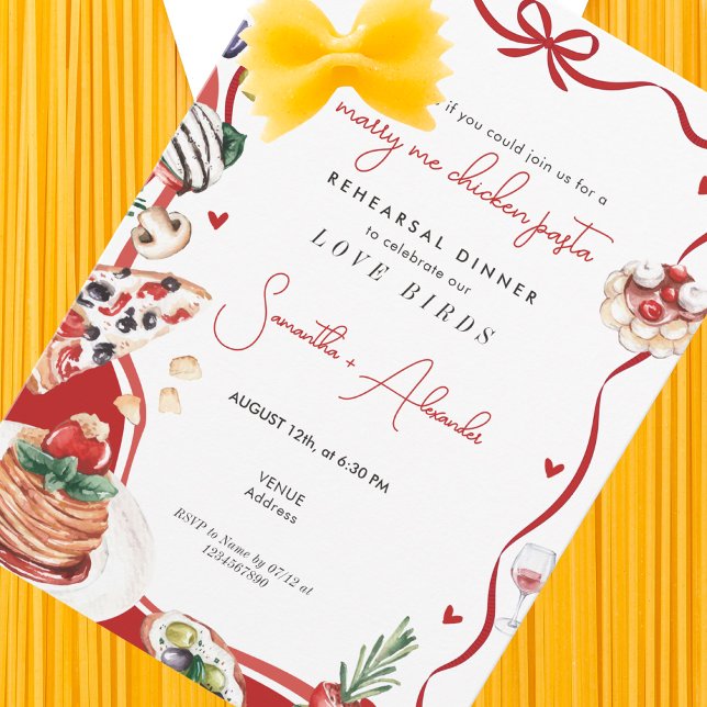 Convites Jantar de Ensaios de Casamento com Macarrão de Fra (Marry Me Chicken Pasta Foodie Couple Engagement Italian Wedding Rehearsal Dinner Brunch Invitation )