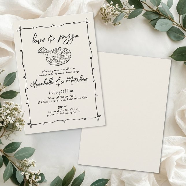 Convites Jantar de Ensaios de Casamento com Pizza Desenhada (Hand Drawn Pizza Wedding Rehearsal Dinner Invitation)