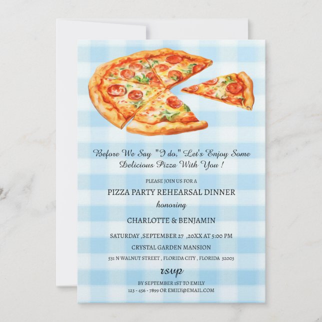 Convites Jantar de Ensaios de Casamento com Pizza Rústica (Frente)