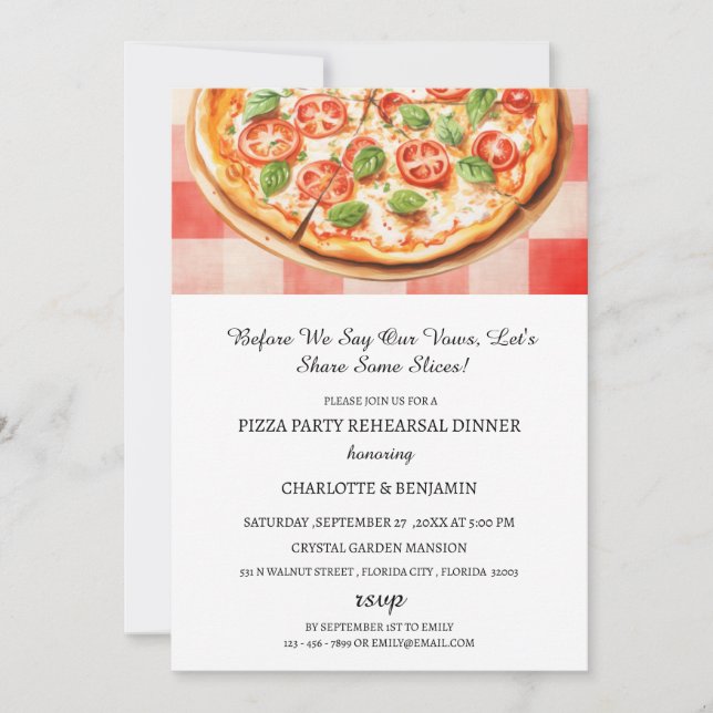Convites Jantar de Ensaios de Casamento com Pizza Rústica e (Frente)