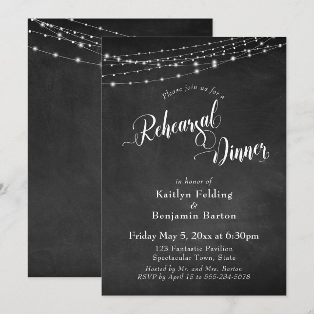 Convites Jantar de Ensaios de Casamento com Quadro Negro e  (Frente/Verso)