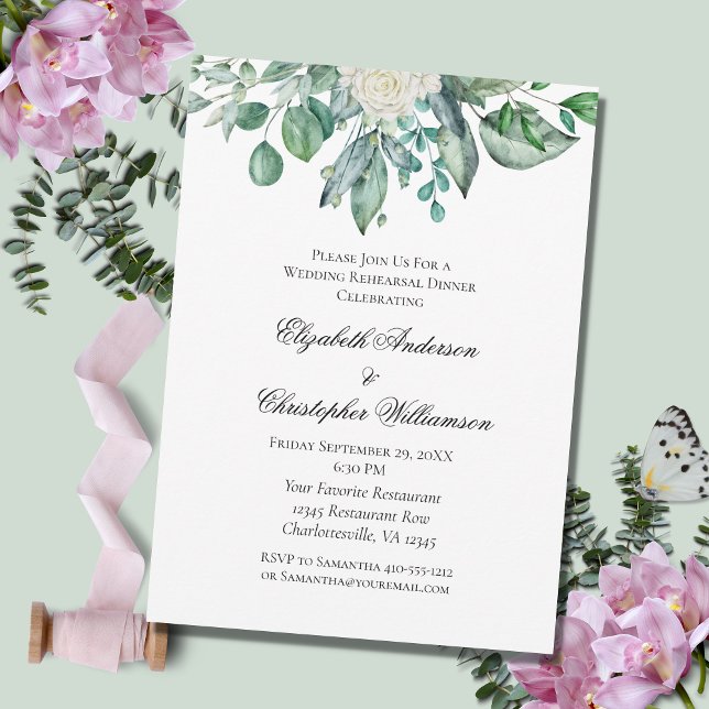 Convites Jantar de Ensaios de Casamento com Rosa Branca e E (Criador carregado)