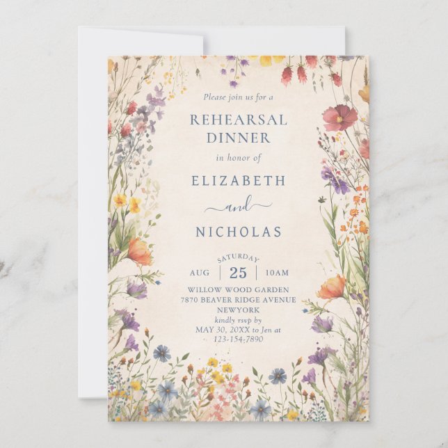 Convites Jantar de Ensaios de Casamento de Flores Silvestre (Frente)