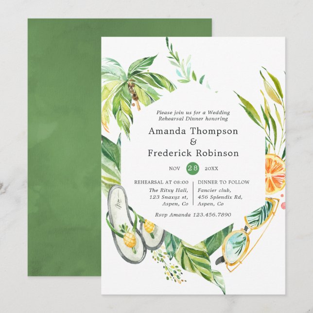 Convites Jantar de Ensaios de Casamento de Verão (Frente/Verso)