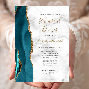 Convites Jantar de Ensaios de Casamento em Ágata Azul Teal