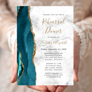 Convites Jantar de Ensaios de Casamento em Ágata Azul Teal