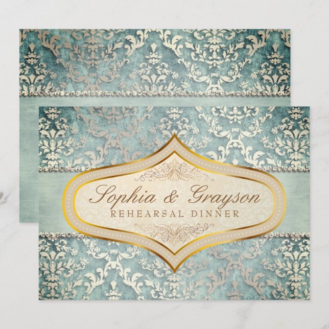 Convites Jantar de Ensaios de Casamento em Damasko com Bril (Frente/Verso)