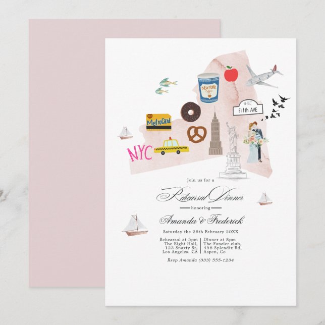 Convites Jantar de Ensaios de Casamento em Nova York (Frente/Verso)