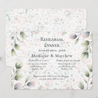 Convites Jantar de Ensaios de Casamento Eucalyptus Pink Blu