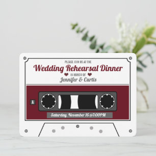 Convites Jantar de Ensaios de Casamento Fita Cassete Vermel