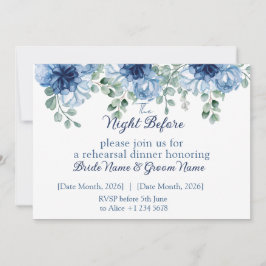 Convites Jantar de Ensaios de Casamento Floral Azul Empoeir
