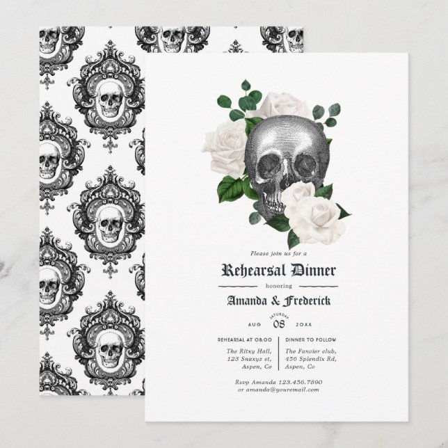 Convites Jantar de Ensaios de Casamento Floral Branco Gótic (Frente/Verso)