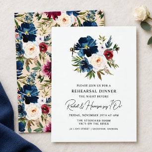 Convites Jantar de Ensaios de Casamento Floral Burgundy Mar