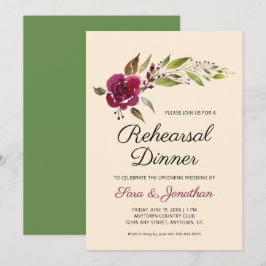 Convites Jantar de Ensaios de Casamento Floral Burgundy Mar