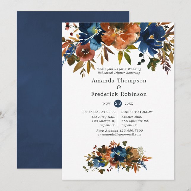 Convites Jantar de Ensaios de Casamento Floral Gengibre e A (Frente/Verso)