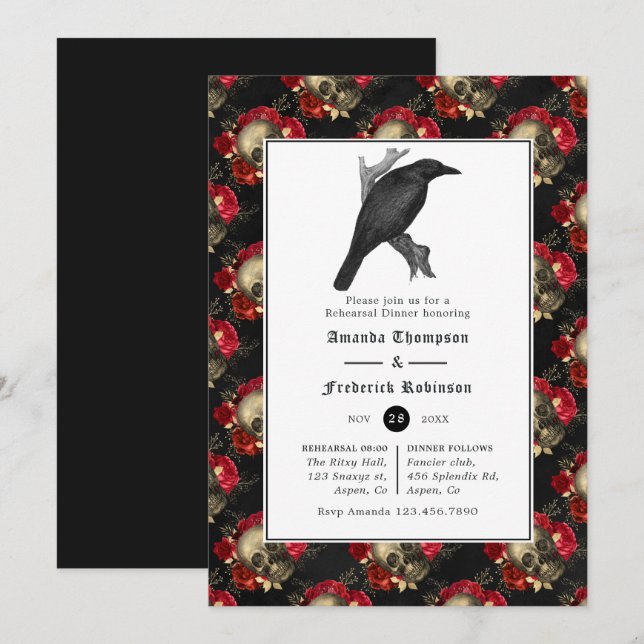 Convites Jantar de Ensaios de Casamento Floral Gótico (Frente/Verso)