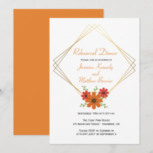 Convites Jantar de Ensaios de Casamento Floral Laranja Rúst