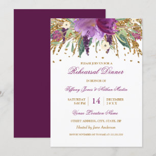 Convites Jantar de Ensaios de Casamento Floral Roxo Ametist