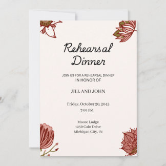 Convites Jantar de Ensaios de Casamento Floral Vermelho Rús