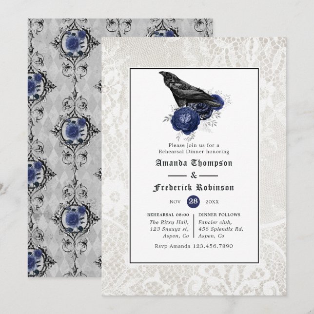 Convites Jantar de Ensaios de Casamento Gótico Floral e Ren (Frente/Verso)
