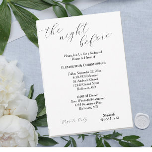 Convites Jantar de Ensaios de Casamento Minimalista Caligrá