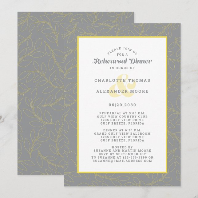 Convites Jantar de Ensaios de Casamento Moderno Cinza Abstr (Frente/Verso)