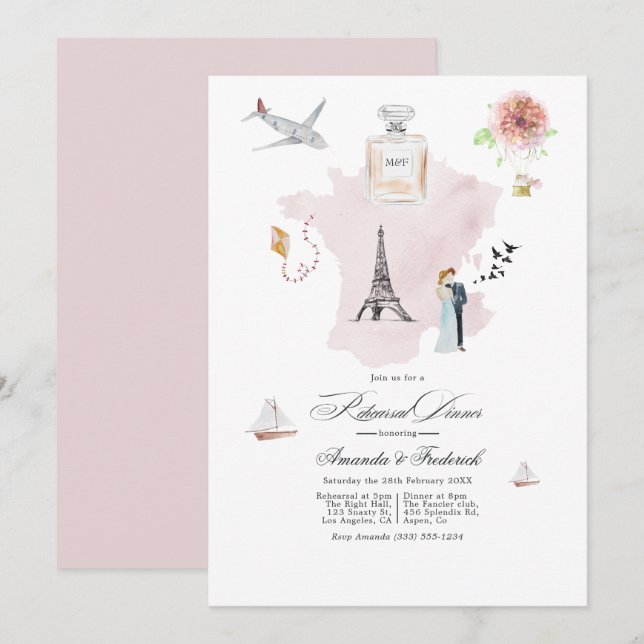 Convites Jantar de Ensaios de Casamento na França (Frente/Verso)