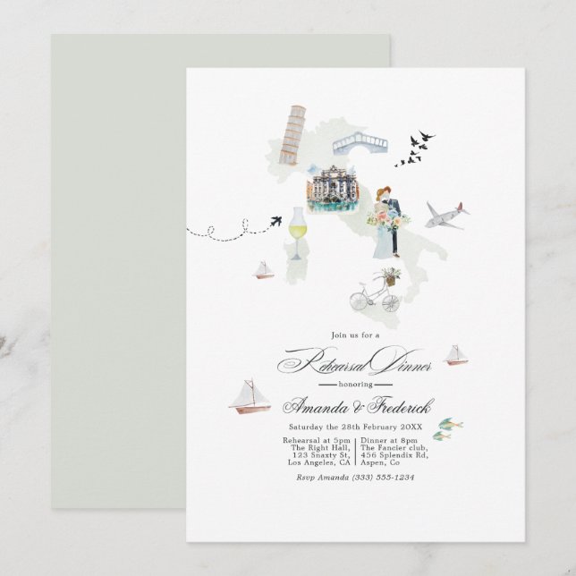 Convites Jantar de Ensaios de Casamento na Itália (Frente/Verso)