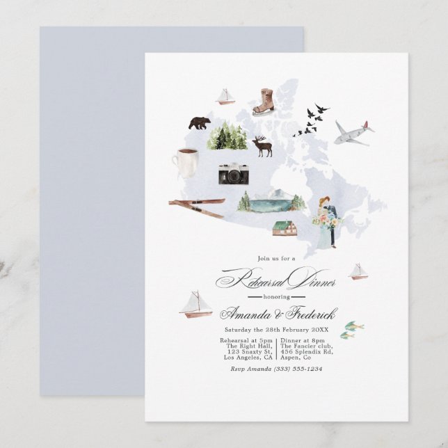 Convites Jantar de Ensaios de Casamento no Destino Canadá (Frente/Verso)