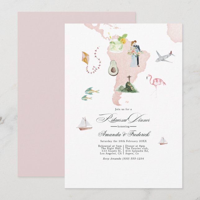 Convites Jantar de Ensaios de Casamento no Destino na Améri (Frente/Verso)