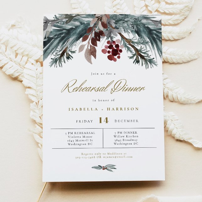 Convites Jantar de Ensaios de Casamento NOEL Rustic Pine Wi (Criador carregado)