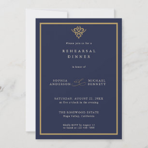 Convites Jantar de Ensaios de Casamento Old Money Azul Mari