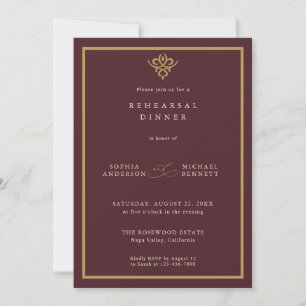 Convites Jantar de Ensaios de Casamento Old Money Burgundy